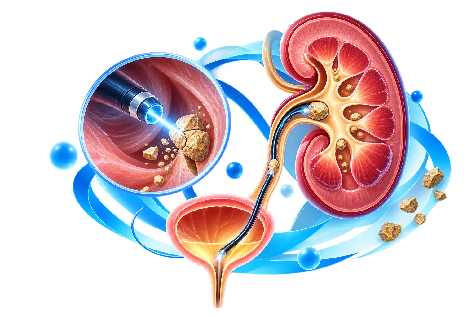 Illustration of endourology kidney stone treatment