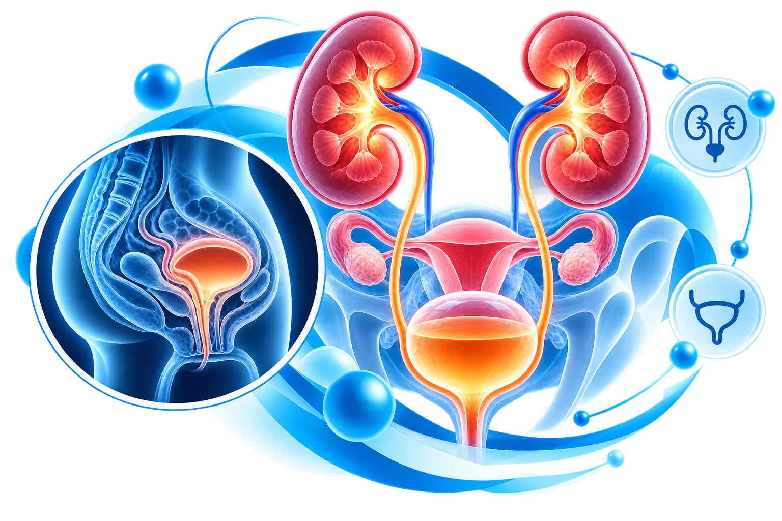 Illustration of the female urinary system anatomy